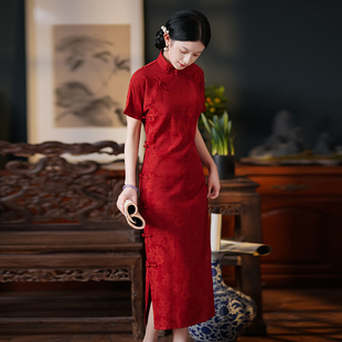 红色古法全开襟旗袍一片式无省民国少女年轻气质传统大学生日常穿