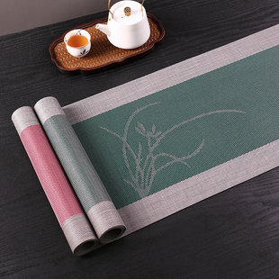 兰花新中式禅意桌旗中国风茶席防水茶壁纸电视柜长条餐桌布茶桌垫