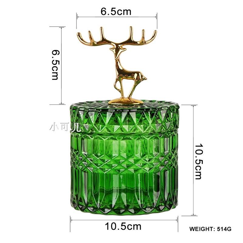 欧式麋鹿水晶透明祖母绿玻璃糖果储物罐棉签饰品收纳样板装饰罐,家居饰品,饰品盒,淘宝优惠券,粉丝福利购,淘宝优惠卷