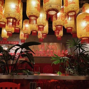 潮汕油纸灯笼竹编吊灯手工餐饮火锅店市井火锅灯具吊灯防水户外亮