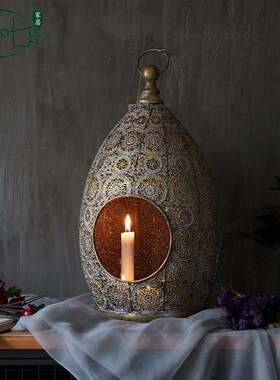 美式镂空烛台复古做旧民宿餐桌工艺客厅摆件婚庆烛光晚餐摄影道具