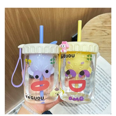 水杯女生办公室吸管玻璃杯2023新款茶水分离杯子便携咖啡杯随行杯