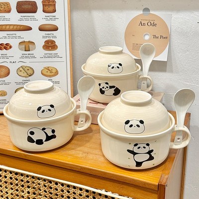 泡面碗学生宿舍学生家用日式可爱卡通大容量陶瓷带盖汤碗面碗饭碗