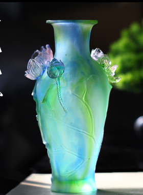 琉璃荷花花瓶摆件居家客厅玄关装饰插画摆放婚庆乔迁送礼高档礼品