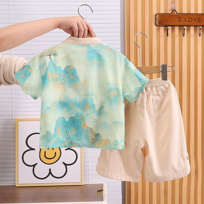 男童夏装中国风短袖套装2024新款洋气宝宝夏季唐装两件套中式衬衫,童装/婴儿装/亲子装,唐装,淘宝优惠券,粉丝福利购,淘宝优惠卷