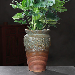 兰花月季高直筒粗陶多肉植物陶瓷花盆陶罐法师老庄多肉花盆中特大