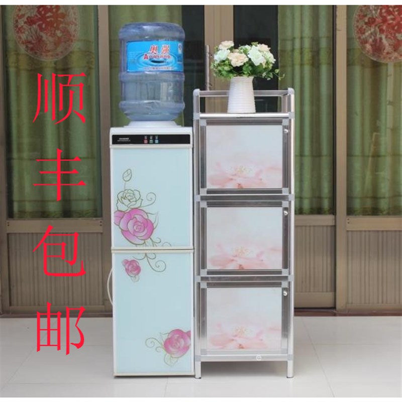加厚简易不锈钢茶水柜餐边柜 铝合金碗柜橱柜阳台储物收纳小柜子