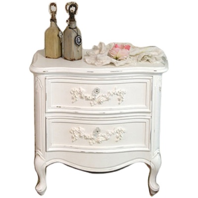出口法式实木床头柜美式乡村雕花储物收纳柜卡洛琳卧室两抽屉边柜