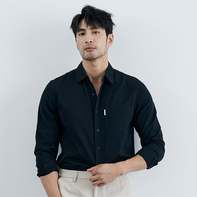 春秋男士纯棉白衬衫休闲百搭寸衫高级感商务复古长袖修身粉色衬衫