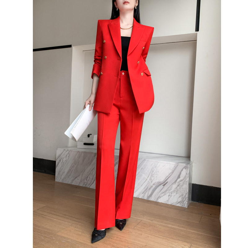 红色西装套装女2023新款春秋冬上班服时尚气质名媛高级感休闲西服
