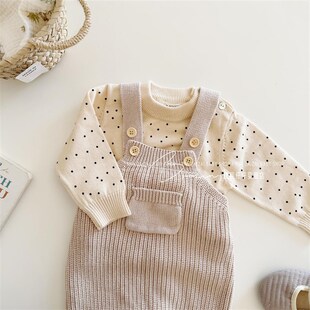 春季 婴儿分体套装 洋气衣服套头针织衣 两件套宝宝春装 婴幼儿背带裤