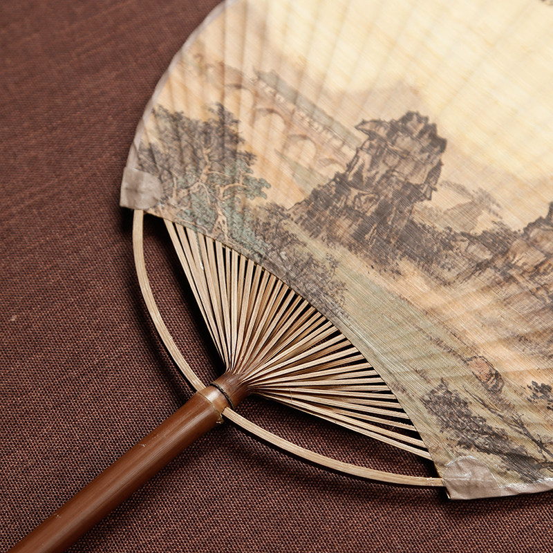 古风竹团扇手工文艺蒲扇夏季圆扇子日式空白纸扇古典长柄流苏汉服