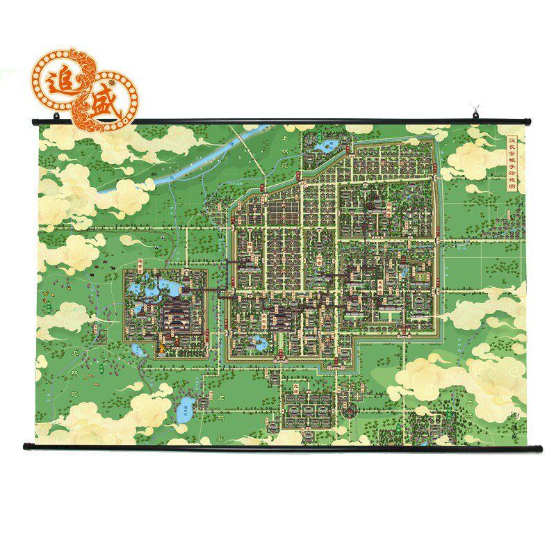 汉唐长安城手绘地图 文创地图挂画 装饰画布古风