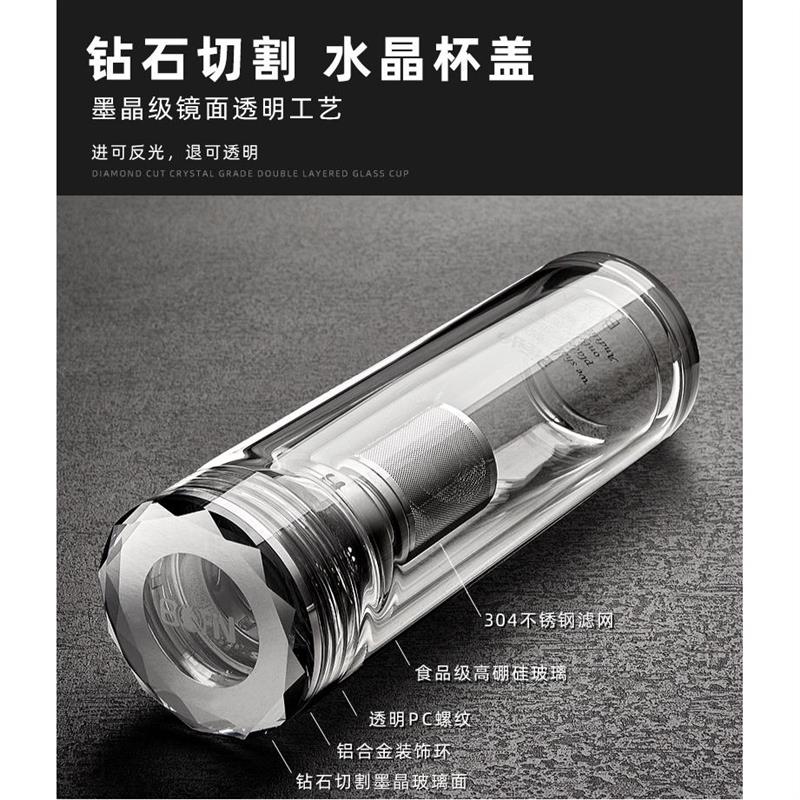 男女士高档水晶杯双层耐高温玻璃杯商务高级泡茶叶办公室车载水杯