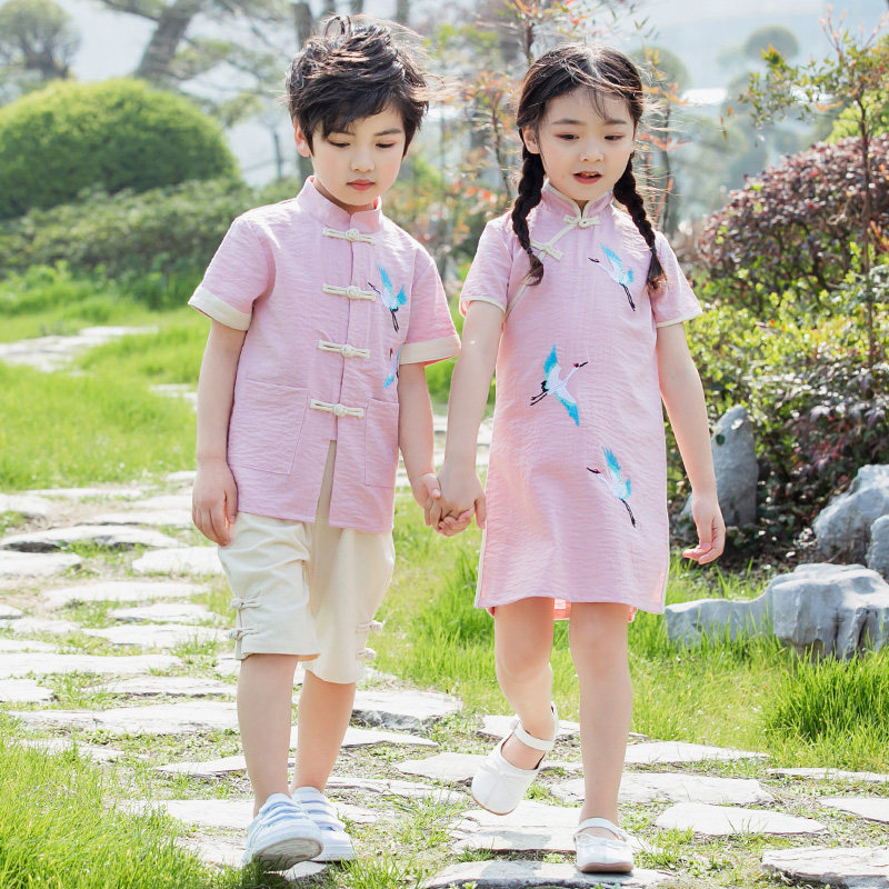 小学生校服男童夏装汉服童装中国风儿童幼儿园园服唐装女童连衣裙