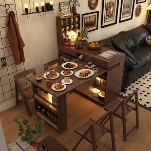 形影家具岛台餐桌一体可旋转小户型伸缩吧台中古风餐边柜沙发边柜