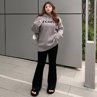 大码弹力微喇叭牛仔裤女2024春微胖mm高腰显瘦小个子黑色休闲裤子