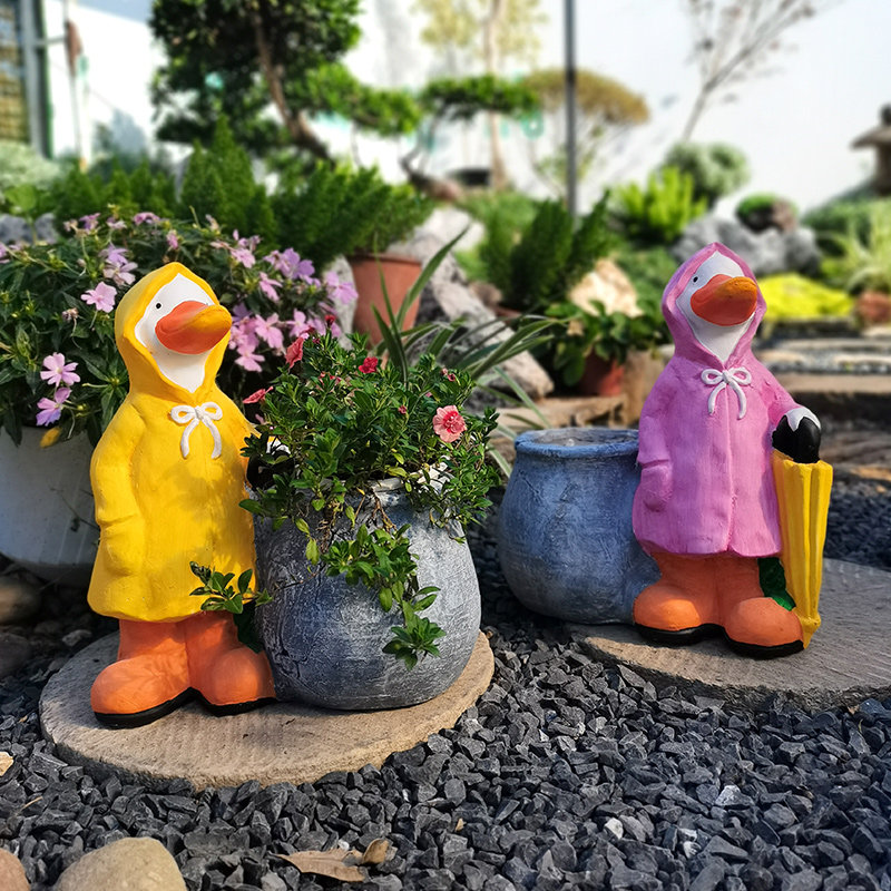一楼花园露台户外卡通动物花盆可爱鸭子摆件幼儿园装饰品网红创意