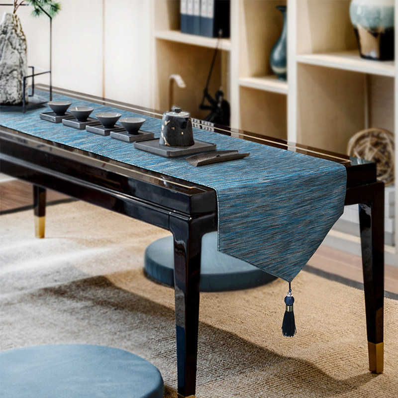 桌旗中式禅意茶席布蓝色餐旗茶室茶巾古琴长条茶旗布餐桌茶桌盖巾