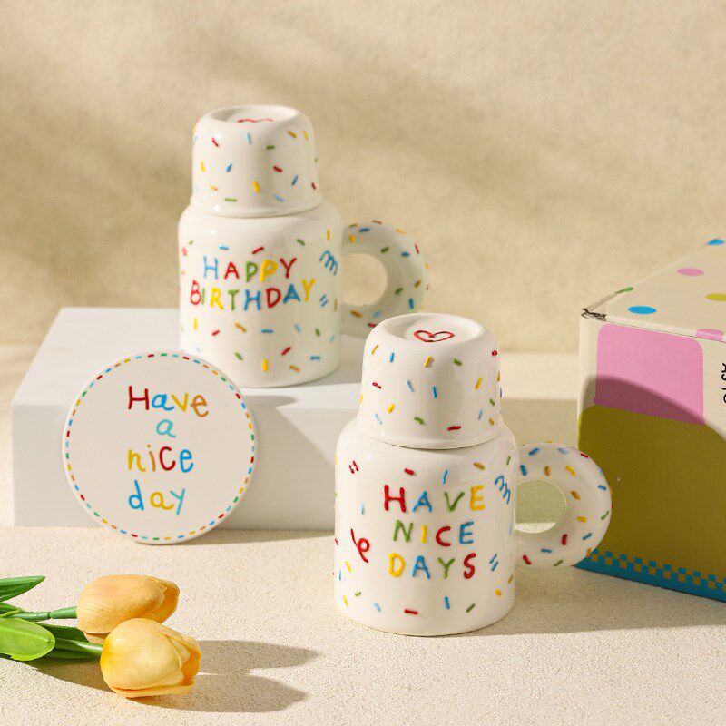 舍里糖针创意大容量水杯陶瓷马克杯带盖牛奶咖啡杯礼盒装生日礼物