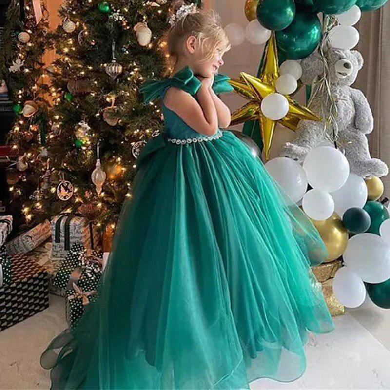 女童高端拖尾生日公主裙儿童钢琴演奏小提琴音乐会主持人演出礼服