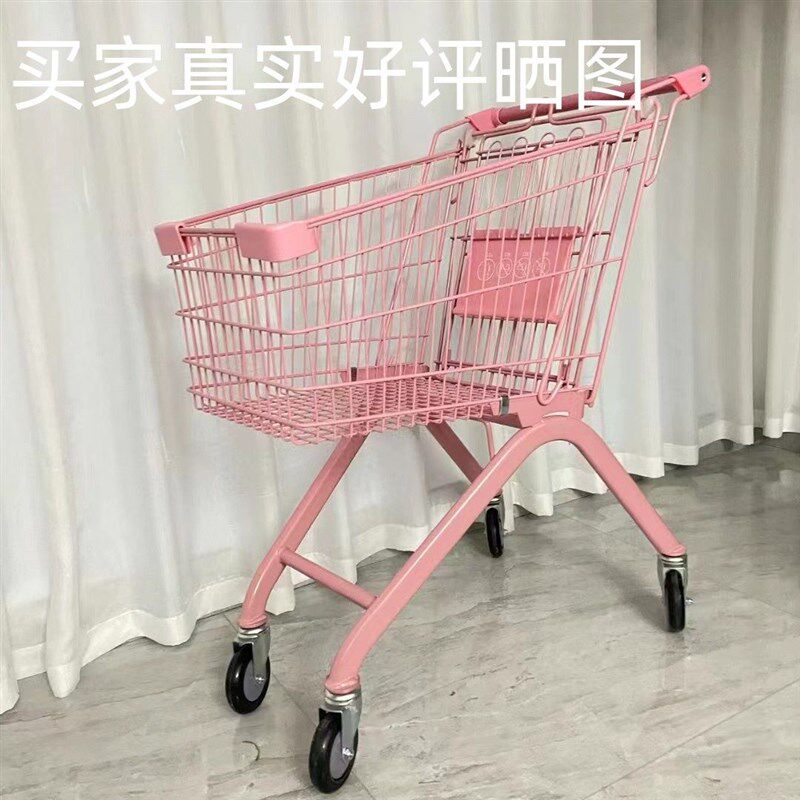 粉色超市购物车商场服装店推车网红拍照零食店小推车静音款家用车