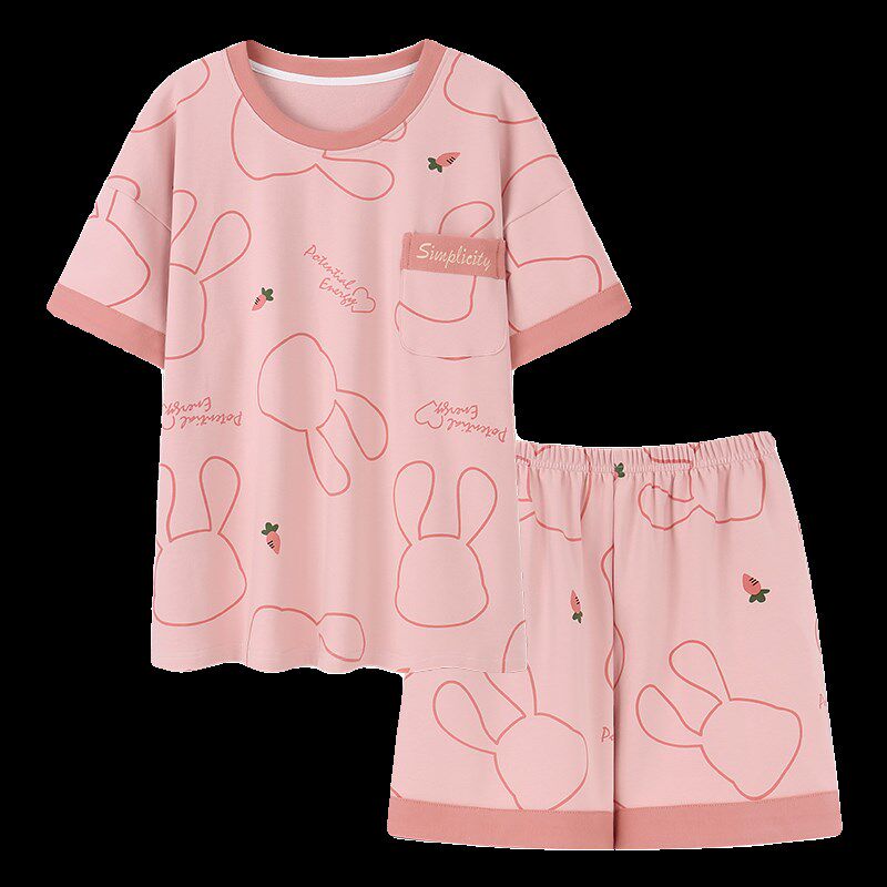 睡衣女款夏天纯棉短袖短裤妈妈2024新款春秋夏款女士家居服套装薄