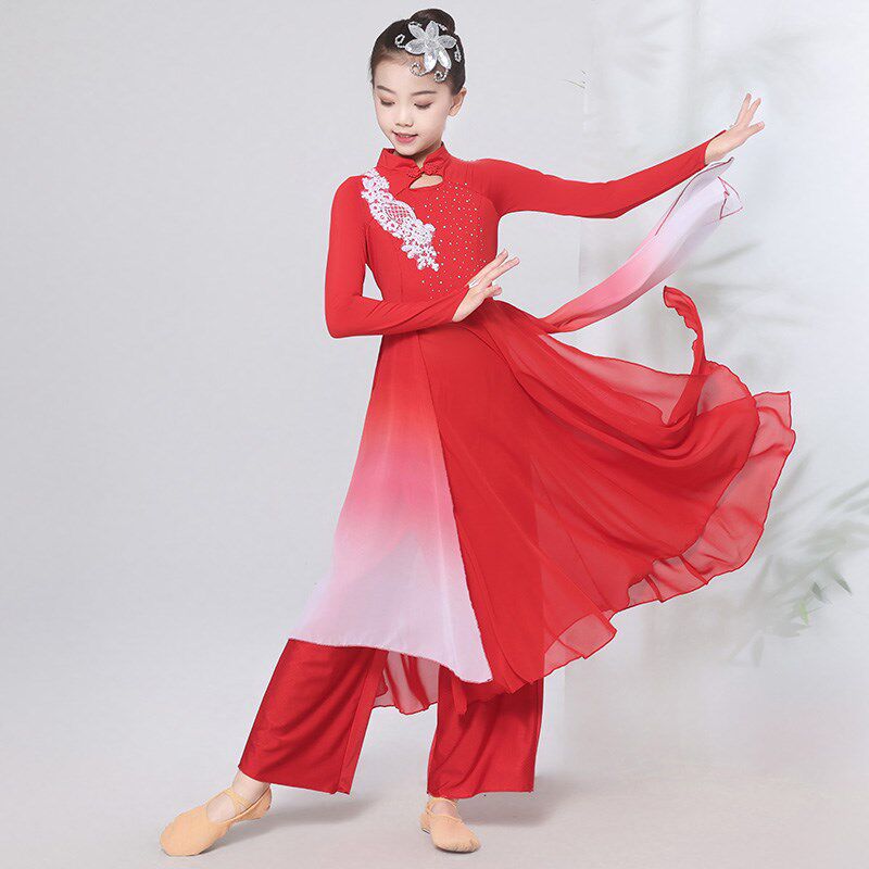 儿童古典舞演出服飘逸中国舞胶州秧歌表演服少儿合唱红色舞蹈服装