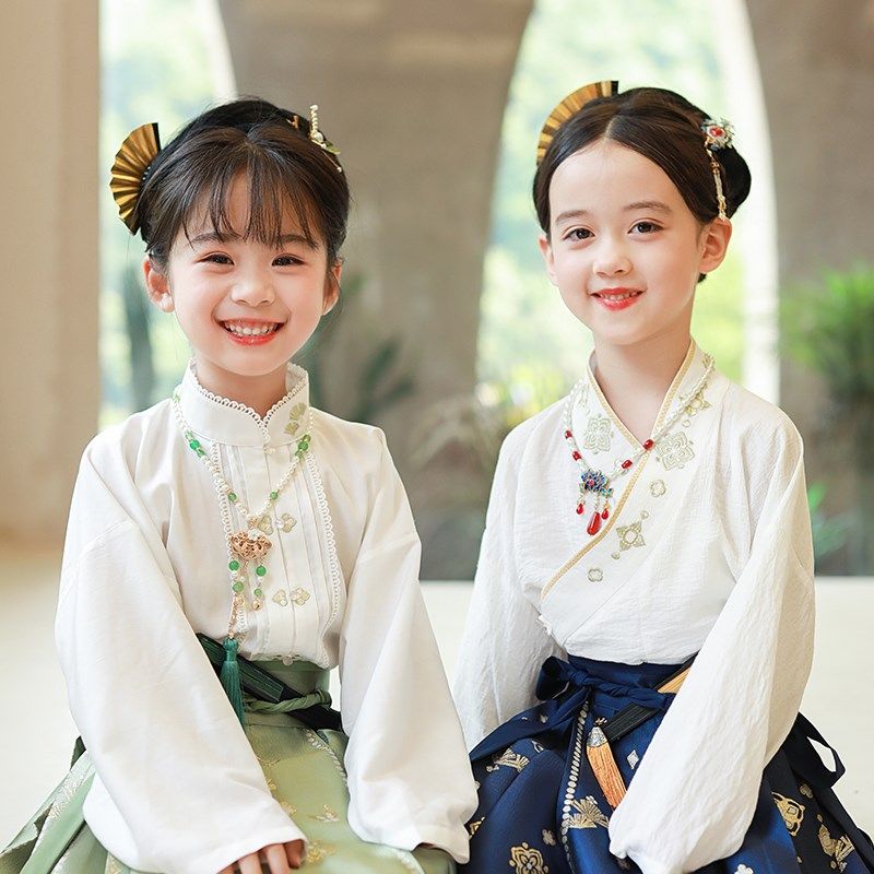 十三余童装[儿童衬衫]中式马面裙搭配女童汉服演出服2024年夏季款