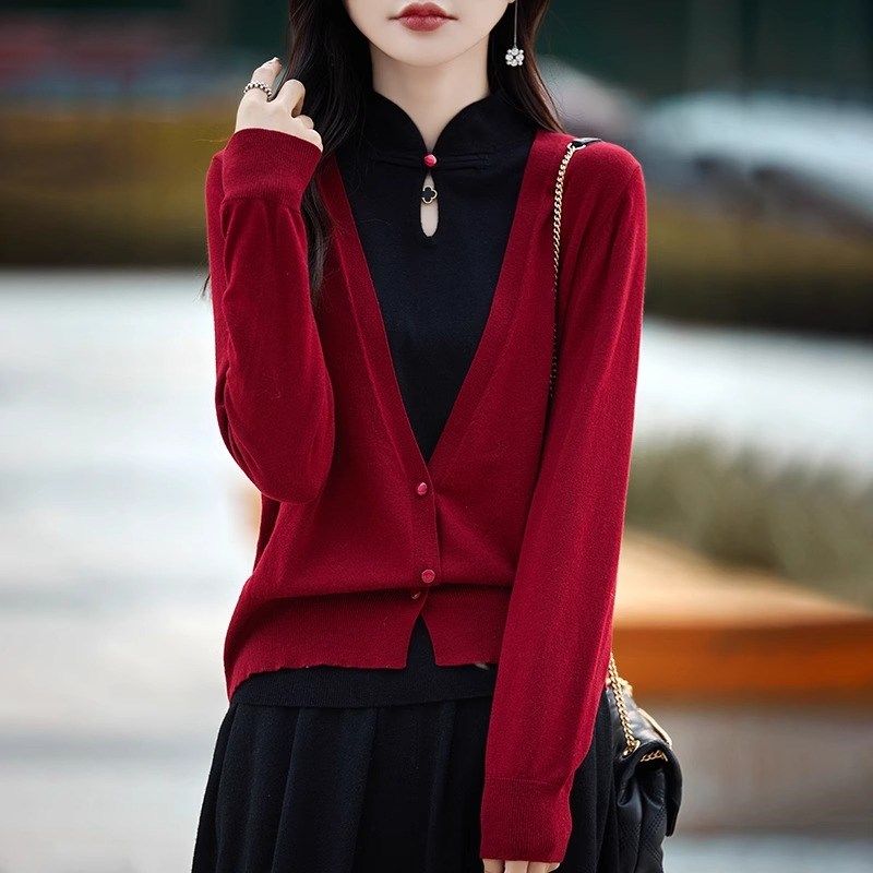 中国风假两件羊毛开衫女旗袍领针织套头毛衣中式盘扣羊毛打底外穿,女装/女士精品,毛针织衫,淘宝优惠券,粉丝福利购,淘宝优惠卷