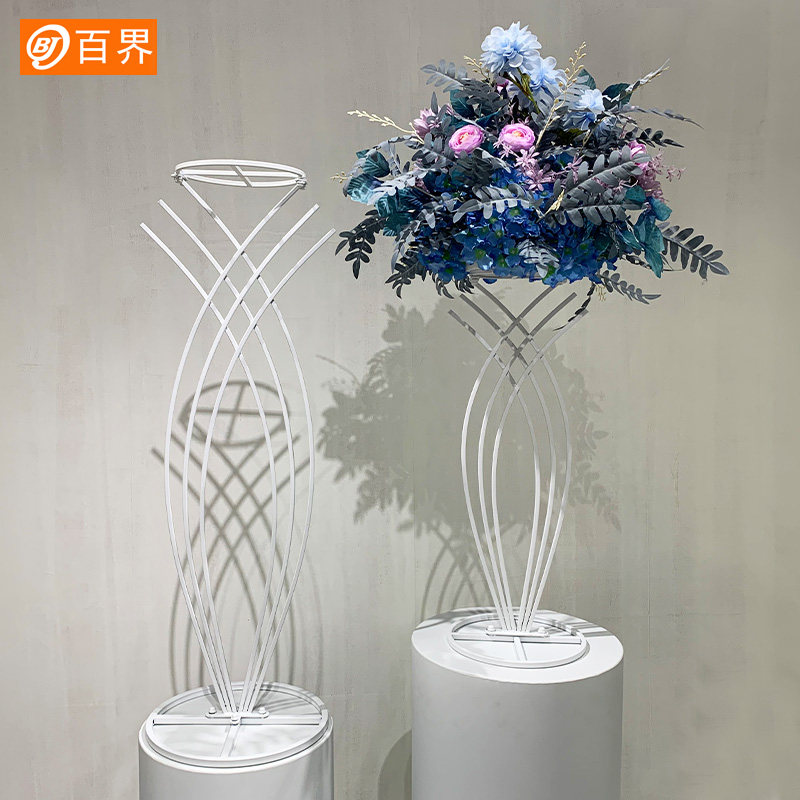 百界新款婚庆道具铁艺t台现场布置路引主桌花花器婚礼装饰架摆件
