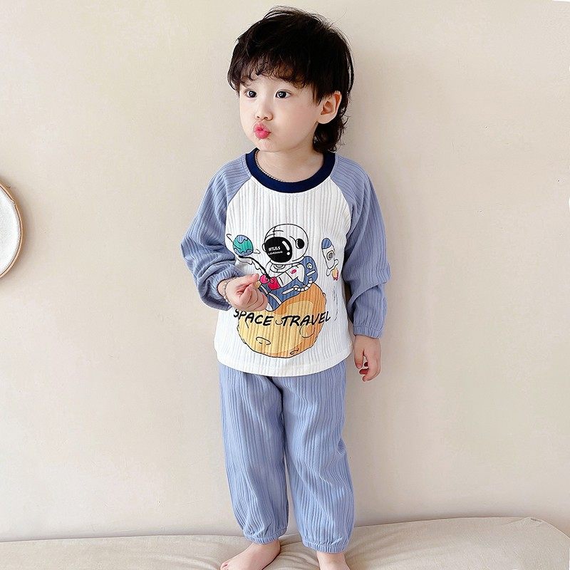 儿童睡衣套装纯棉男童长袖家居服宝宝宽松套头睡衣春秋季薄款女童