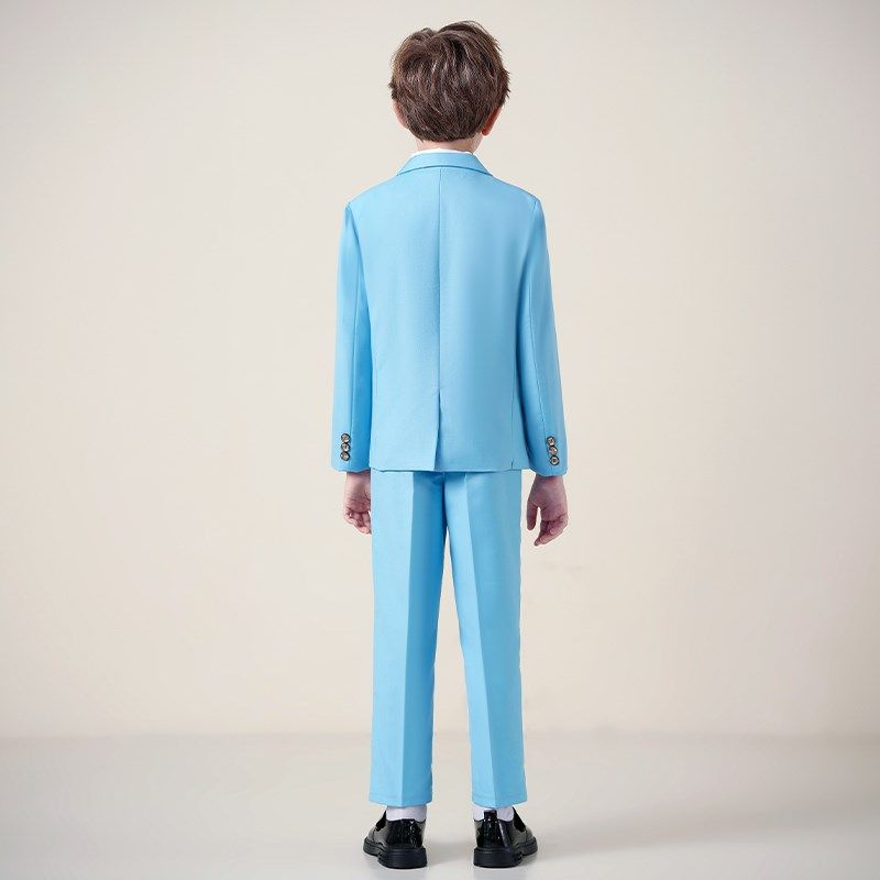蓝色儿童西装套装男童三件套中大童主持人礼服男生钢琴演出服西服