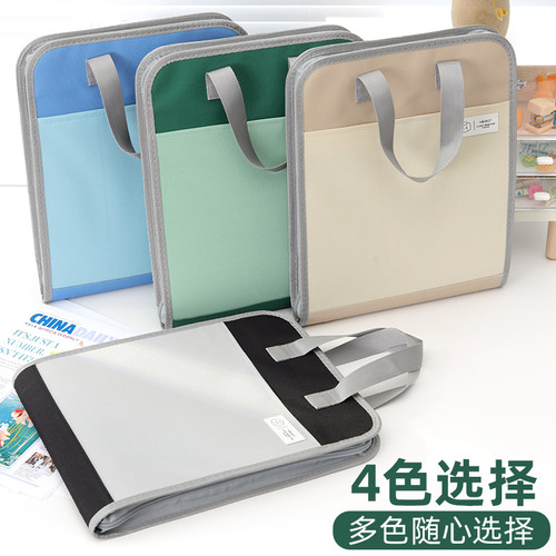 帆布竖式手提试卷夹小学生用卷子收纳袋大容量收纳整理神器a4多层