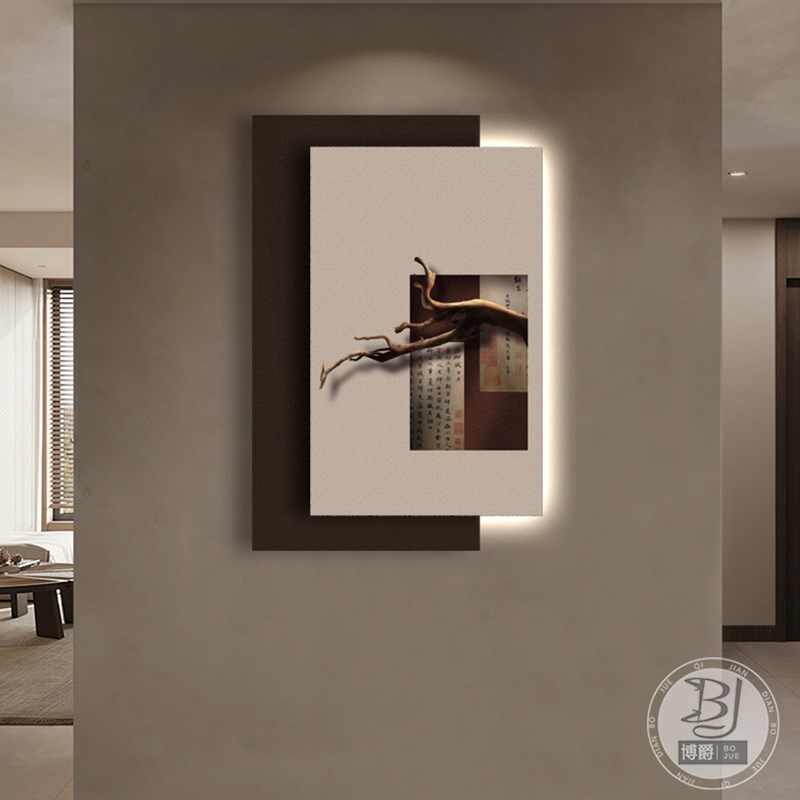 高级感玄关装饰画新中式走廊过道挂画客厅背景墙画立体砂岩壁画