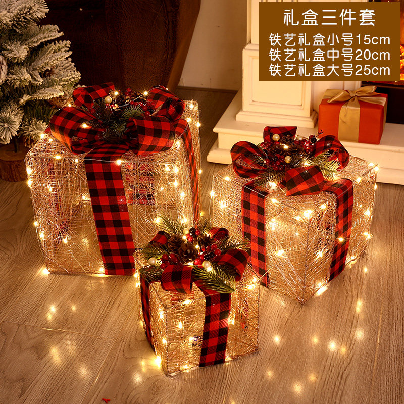 圣诞节装饰品铁艺鹿拉车酒店商场圣诞场景布置礼盒大厅圣诞树摆件