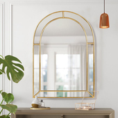 拱形美式 浴室玄关镜卧室化妆镜化妆室LED灯壁挂墙面装 饰镜子定制