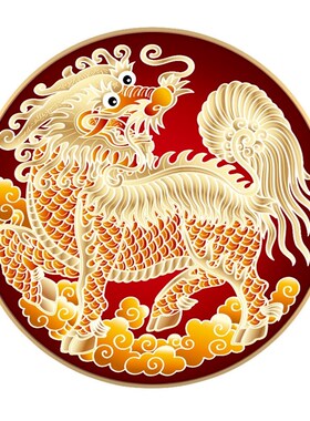 四大神兽麒麟献瑞装饰画玄关竖版招财挂画客厅老房子壁画麒麟送子