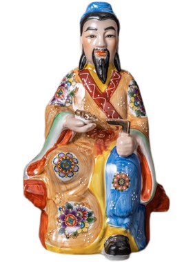 手工彩绘鲁班祖师爷像陶瓷摆件 木锯工神匠工匠班门弄斧神像供奉