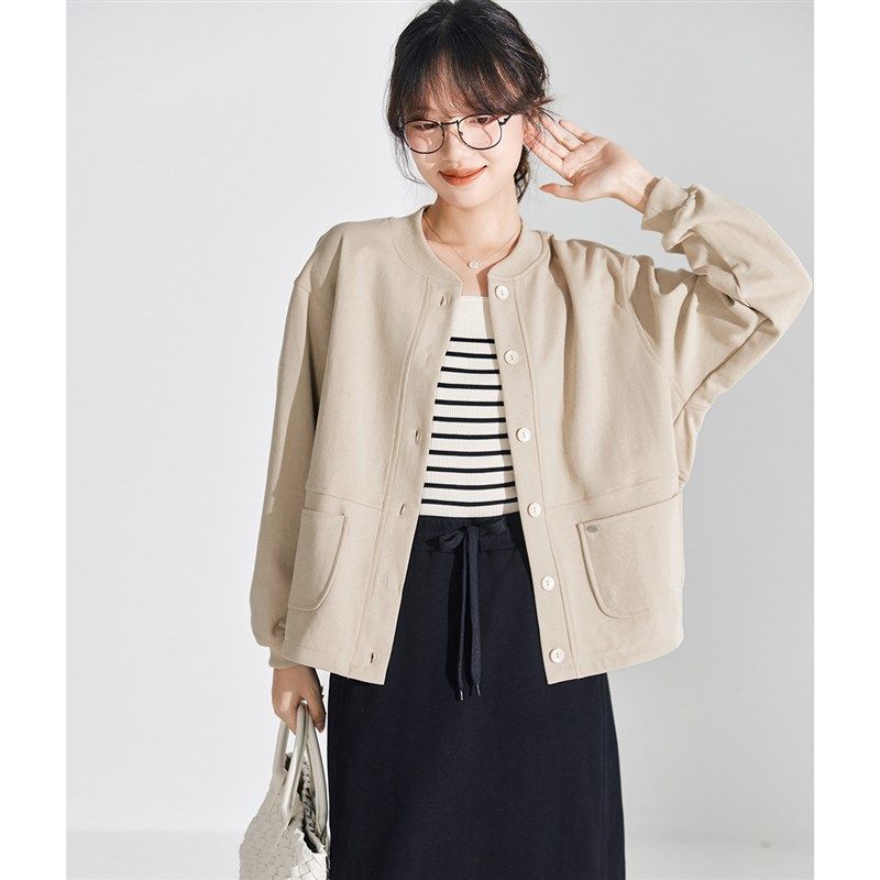 子陌百搭简约休闲宽松立领单排扣长袖棉女式外套,女装/女士精品,短外套,淘宝优惠券,粉丝福利购,淘宝优惠卷