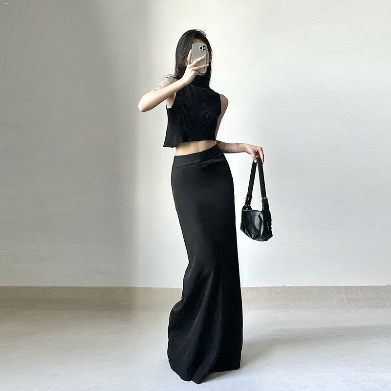 鱼尾裙包臀半身裙女秋冬高腰高个子黑色气质紧身性感高级感长裙