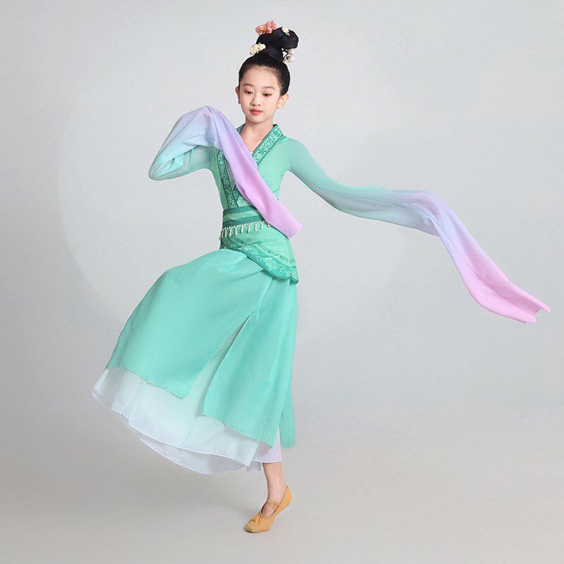 踏春行儿童古典舞剧目演出服女童飘逸中国风新款汉唐水袖舞蹈裙服