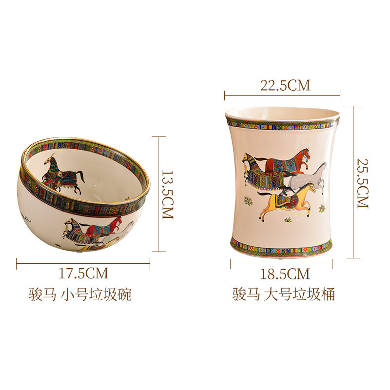 欧式桌面垃圾桶小号陶瓷创意桌上迷你家用无盖卫生间客厅茶几摆件