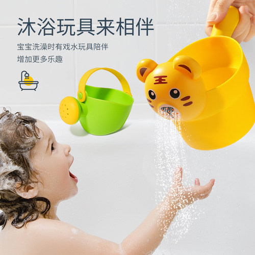 宝宝洗澡水瓢勺水瓢软胶婴儿洗头杯儿童舀水勺黄鸭洗发杯旋转水车