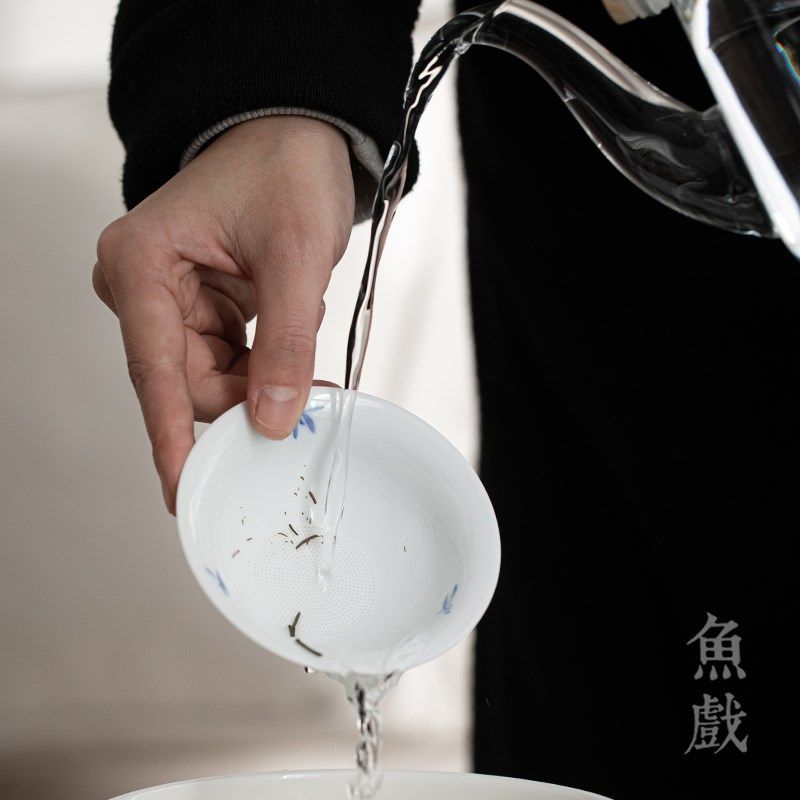 手绘兰花白瓷茶叶茶滤茶漏陶瓷茶隔过滤器过滤网漏斗功夫茶具零配