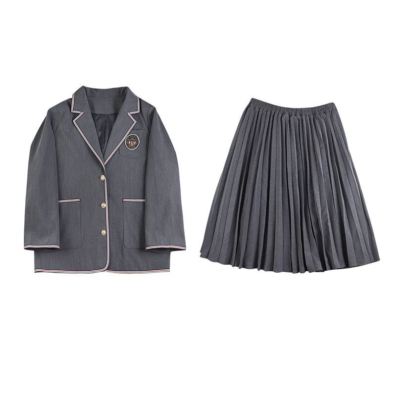 老章和小胖大码女装胖mm春套装学院风宽松西装外套短裙两件套装