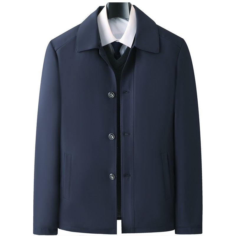 爸爸冬装外套中年男士翻领钮扣加绒加厚夹克衫秋冬款中老年人棉衣