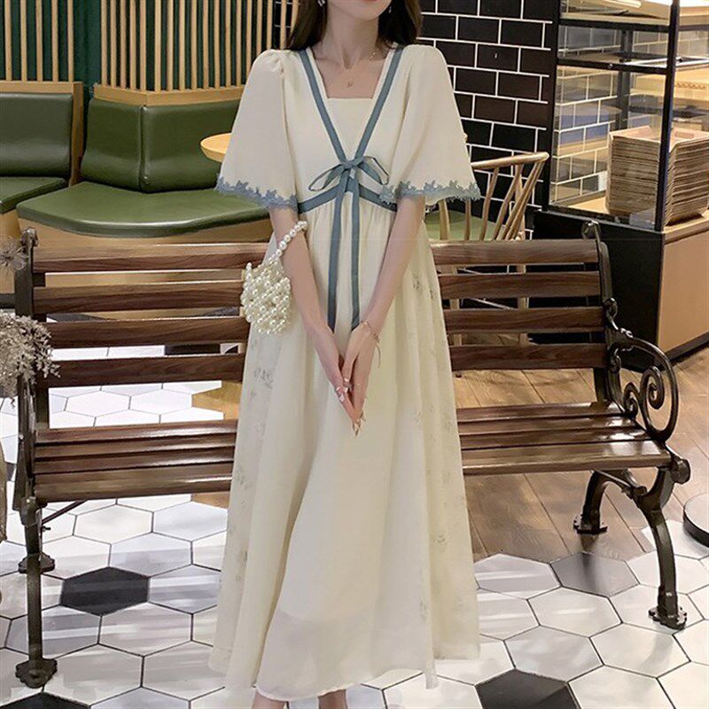 胖女孩裙子夏装加肥大码汉服过膝长裙女大童胖女童连衣裙雪纺纱裙