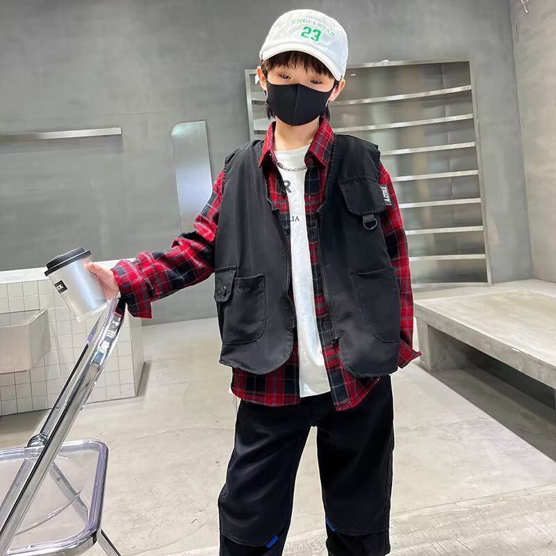 男女中大儿童工装马甲百搭街拍街舞表演出背心上衣亲子定制印logo