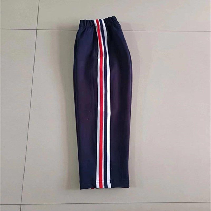 定做中小学生深蓝色春秋拼接白底红加深蓝杠休闲宽松直筒校服长裤,男装,休闲裤,淘宝优惠券,粉丝福利购,淘宝优惠卷